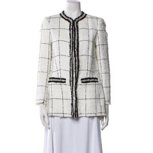 Alice + Olivia Indira Embellished Tweed Blazer Jacket 6 White Fitted Long jacket